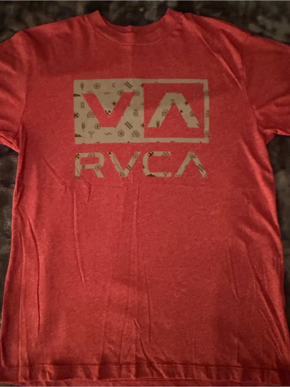 RVCA Red Short-Sleeve Logo Tee with Patterned Print
